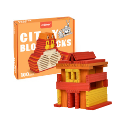 Wooden building blocks CITY BLOCKS - warm colours -100 pieces